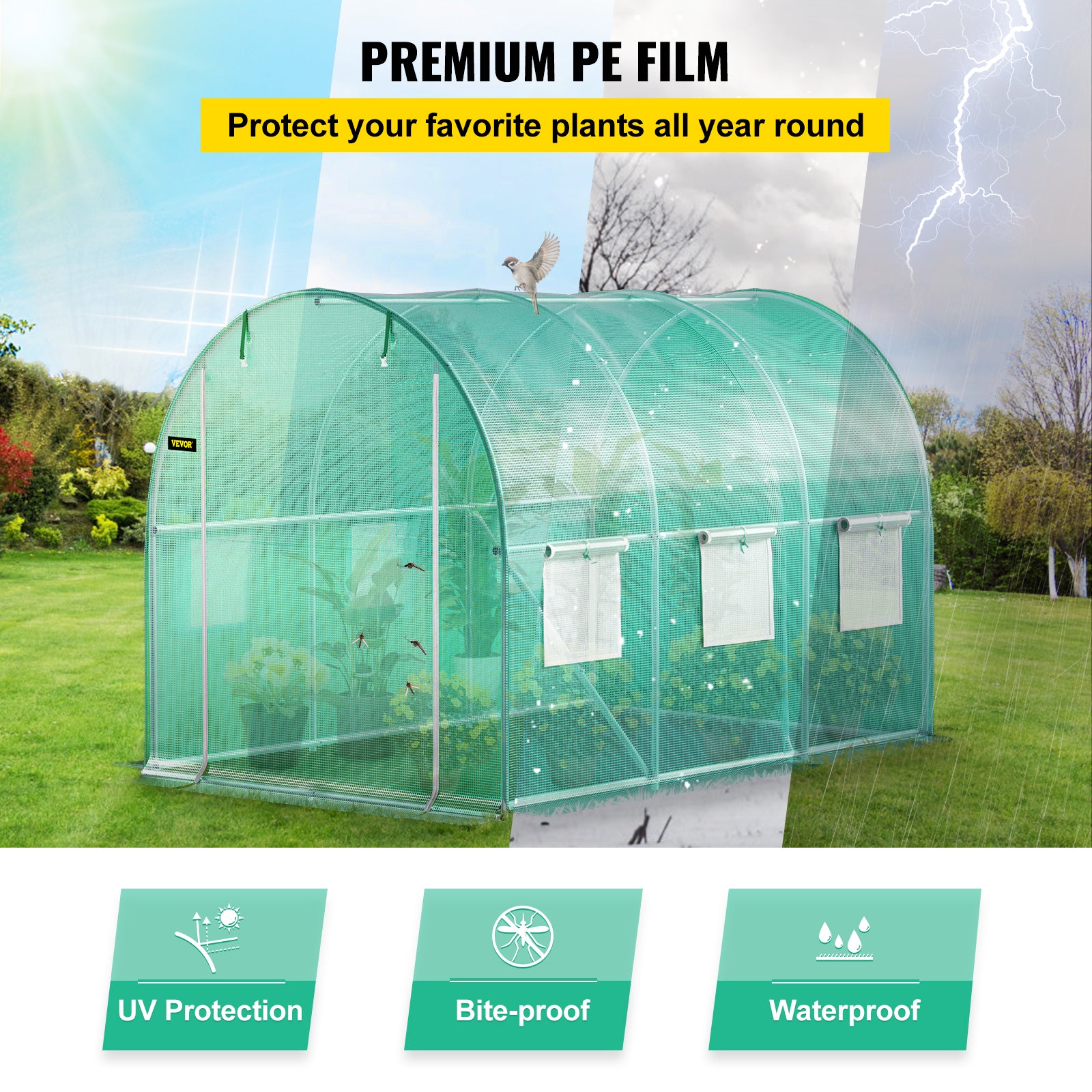 VEVOR Walk-in Greenhouse Galvanized Frame &amp; Waterproof Cover Green/White