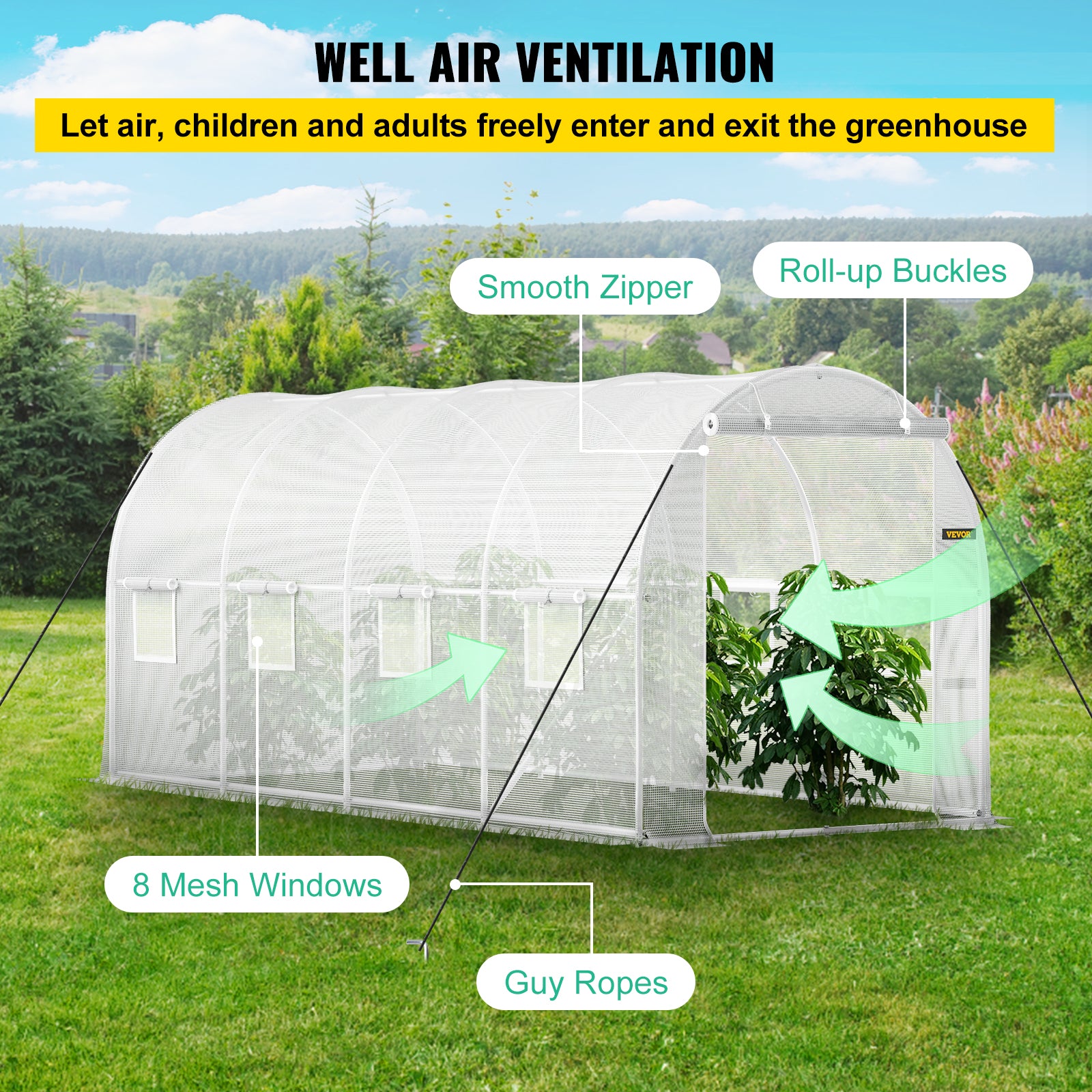 VEVOR Walk-in Greenhouse Galvanized Frame &amp; Waterproof Cover Green/White
