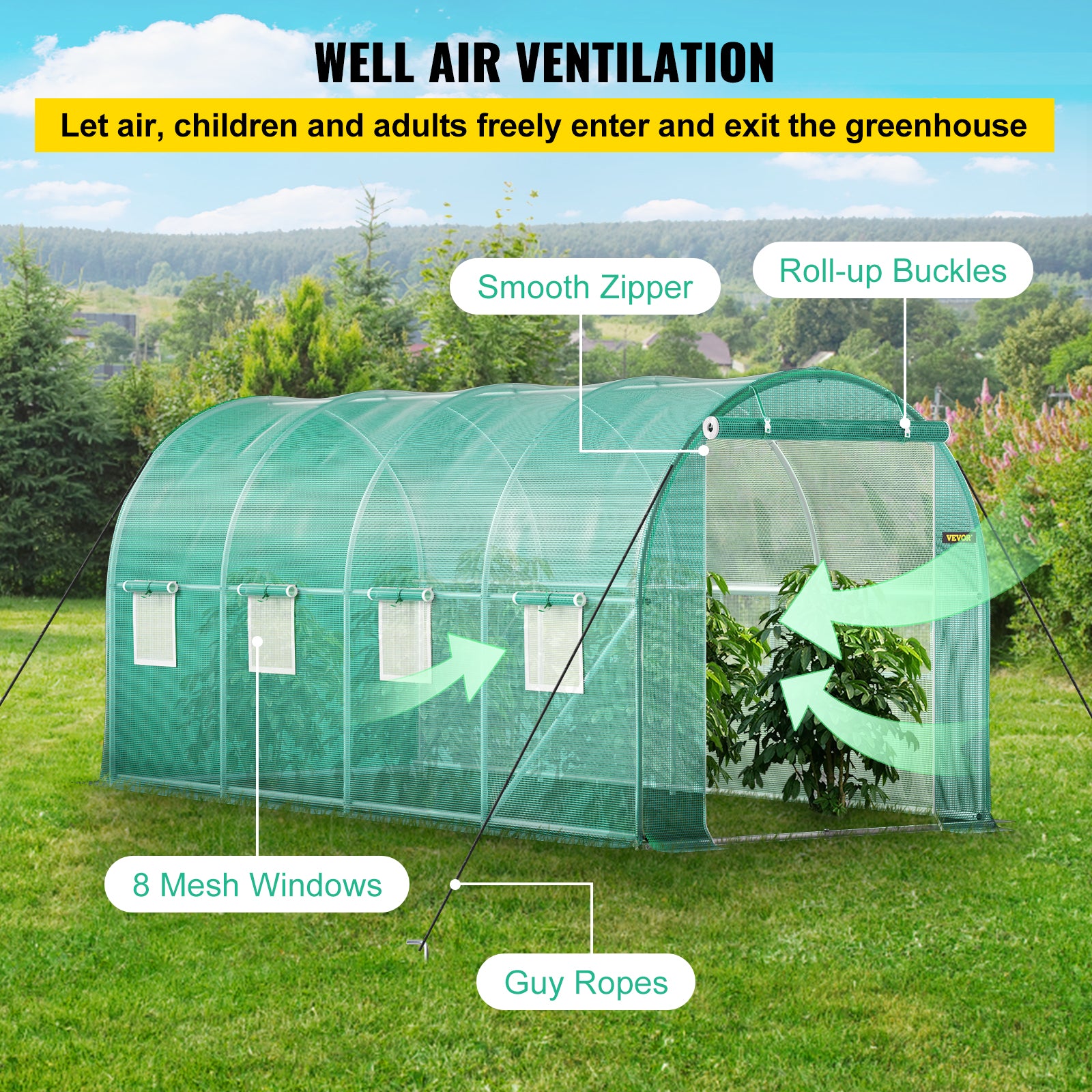 VEVOR Walk-in Greenhouse Galvanized Frame &amp; Waterproof Cover Green/White