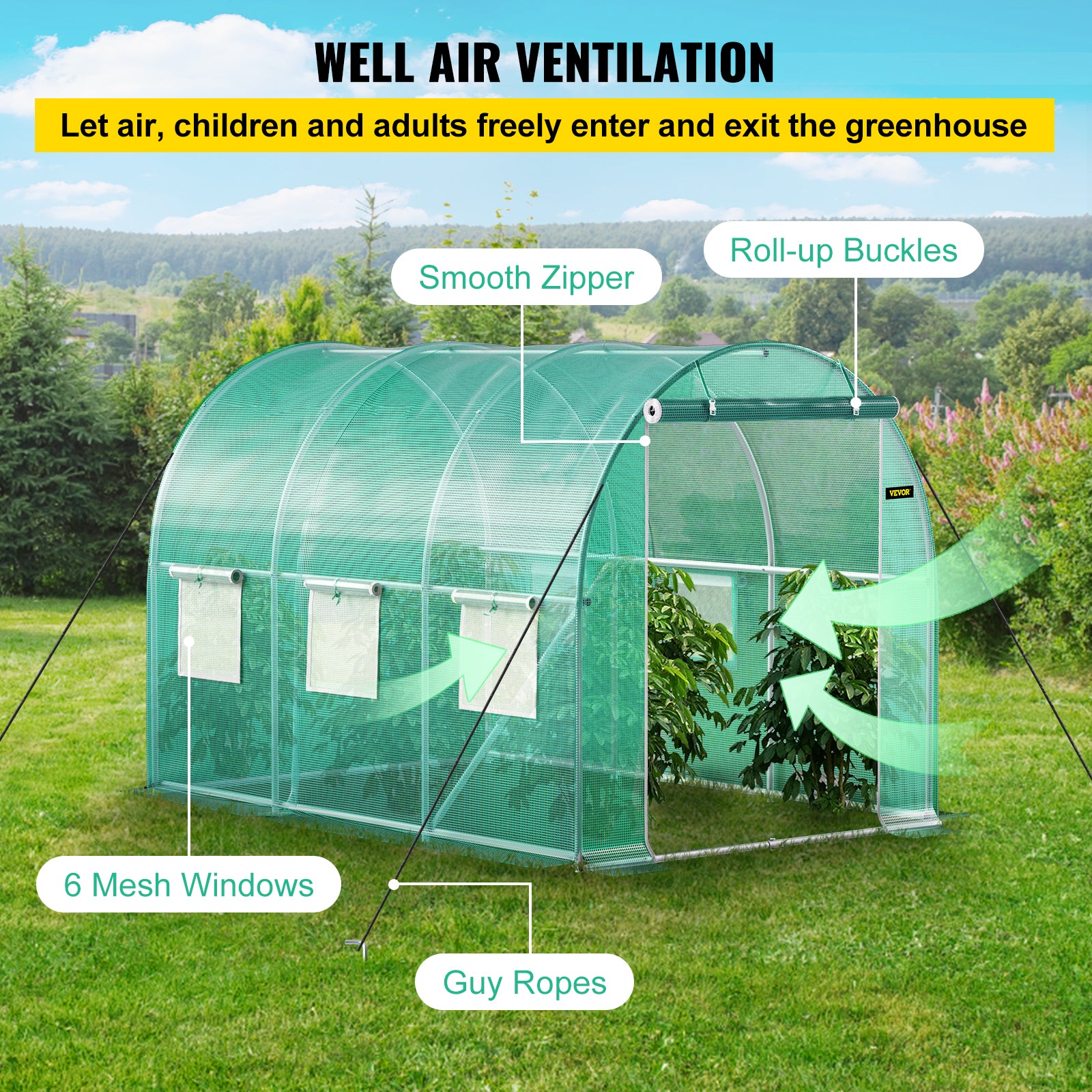 VEVOR Walk-in Greenhouse Galvanized Frame &amp; Waterproof Cover Green/White