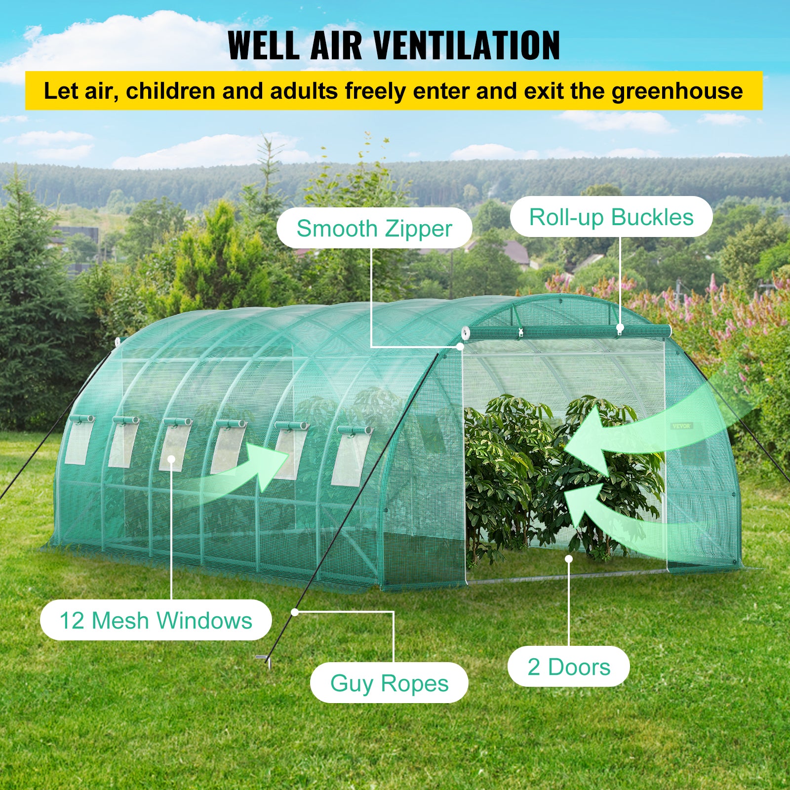VEVOR Walk-in Greenhouse Galvanized Frame &amp; Waterproof Cover Green/White