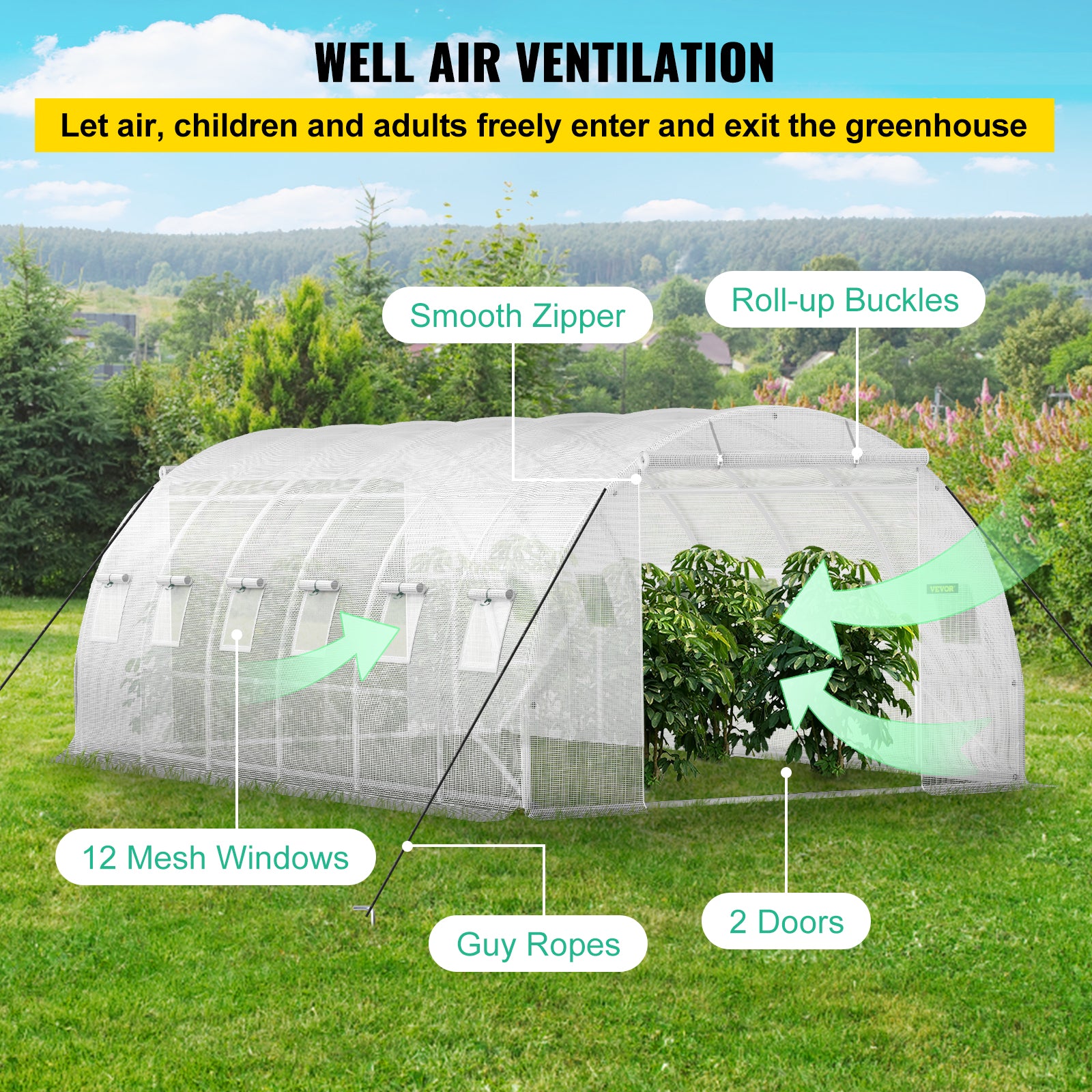 VEVOR Walk-in Greenhouse Galvanized Frame &amp; Waterproof Cover Green/White
