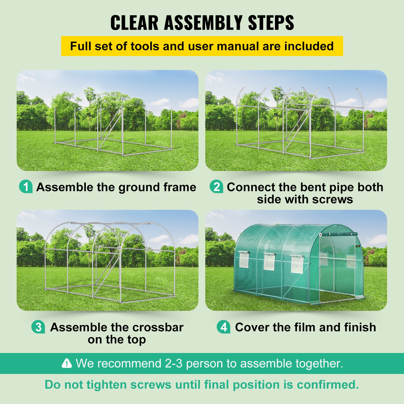 VEVOR Walk-in Greenhouse Galvanized Frame &amp; Waterproof Cover Green/White