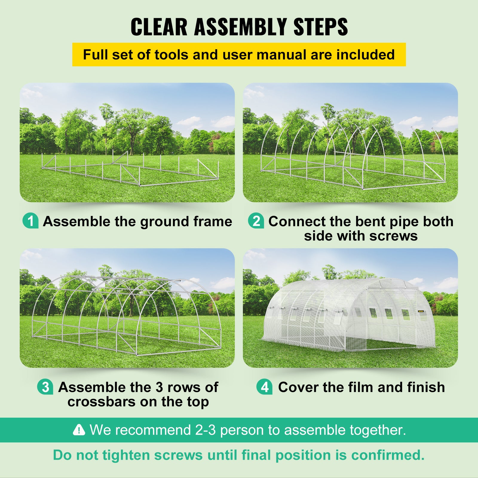 VEVOR Walk-in Greenhouse Galvanized Frame &amp; Waterproof Cover Green/White