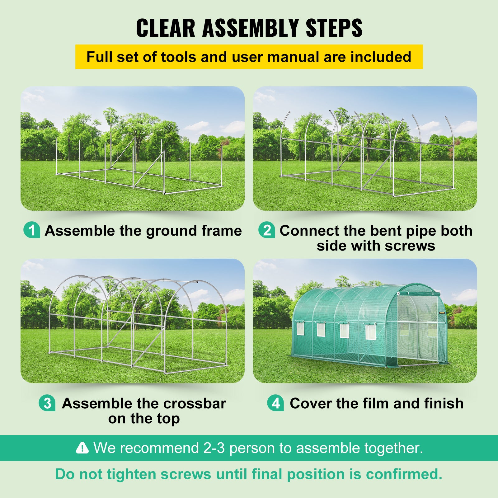 VEVOR Walk-in Greenhouse Galvanized Frame &amp; Waterproof Cover Green/White