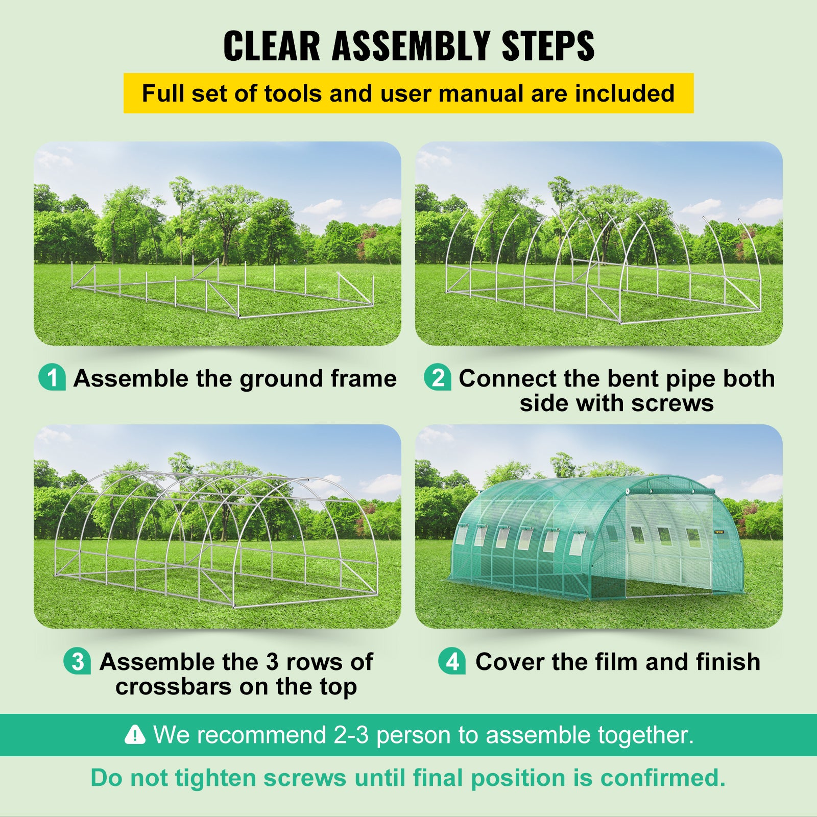 VEVOR Walk-in Greenhouse Galvanized Frame &amp; Waterproof Cover Green/White