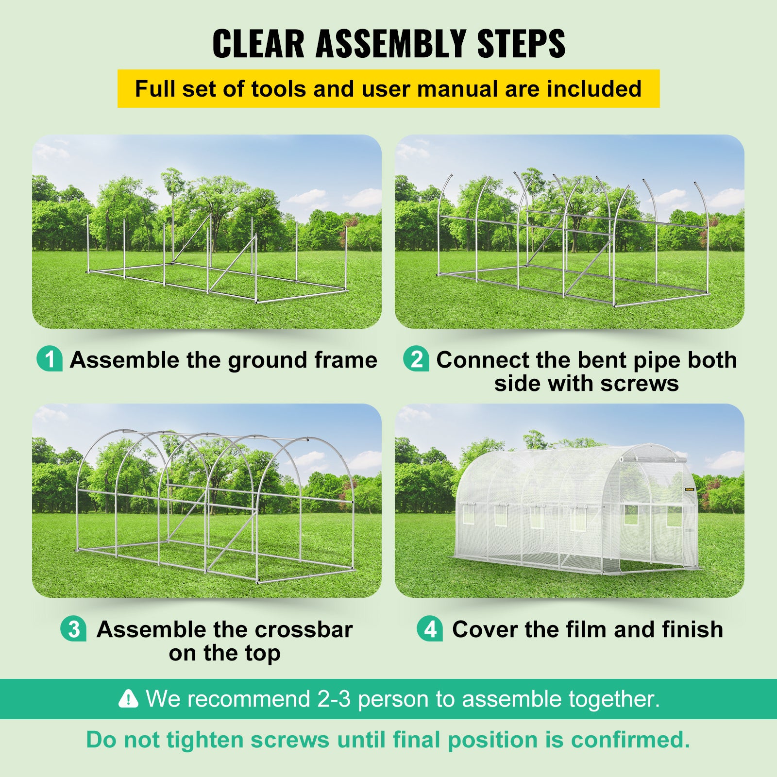 VEVOR Walk-in Greenhouse Galvanized Frame &amp; Waterproof Cover Green/White