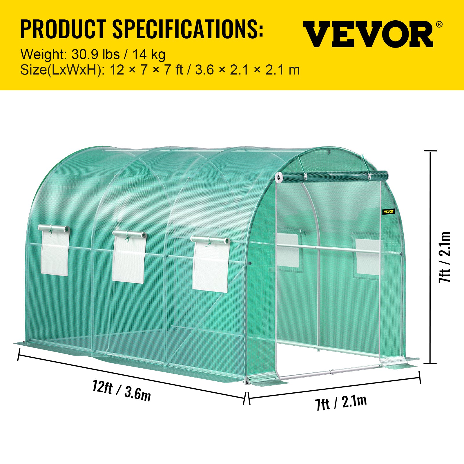 VEVOR Walk-in Greenhouse Galvanized Frame &amp; Waterproof Cover Green/White