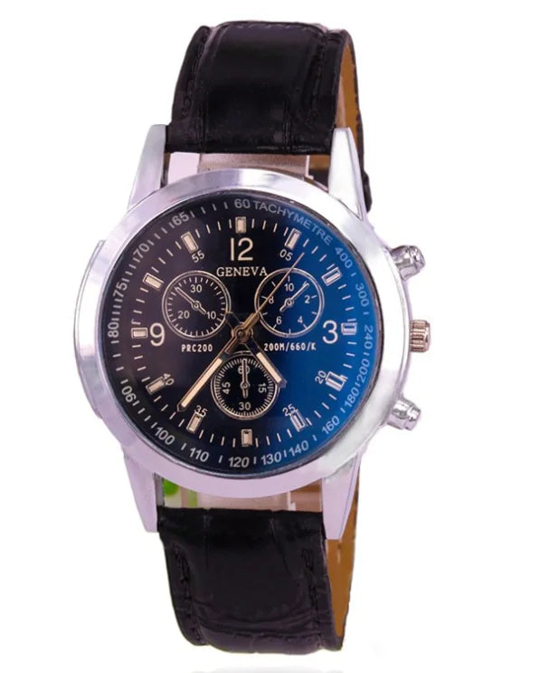 GENEVA Elegant Blue Glass Three-Eye Men's Quartz Watch