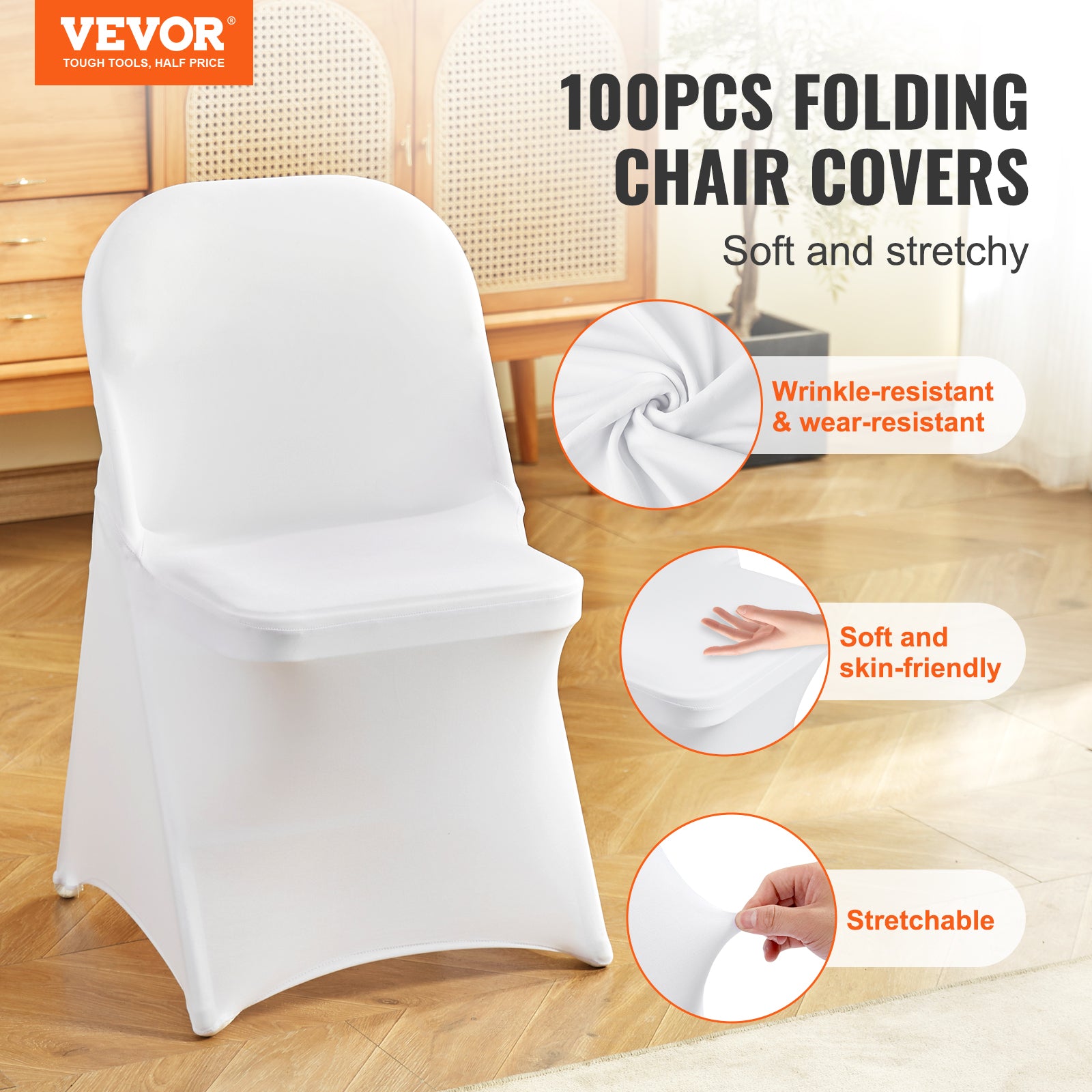 30/50/100PCS White Stretch Folding Chair Covers for Wedding Party Dining
