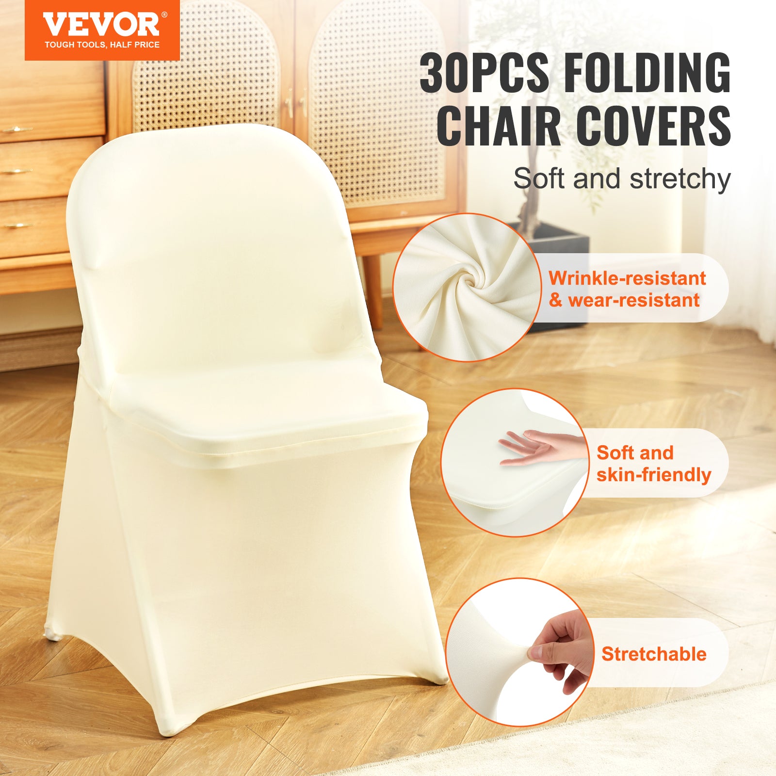 30/50/100PCS White Stretch Folding Chair Covers for Wedding Party Dining
