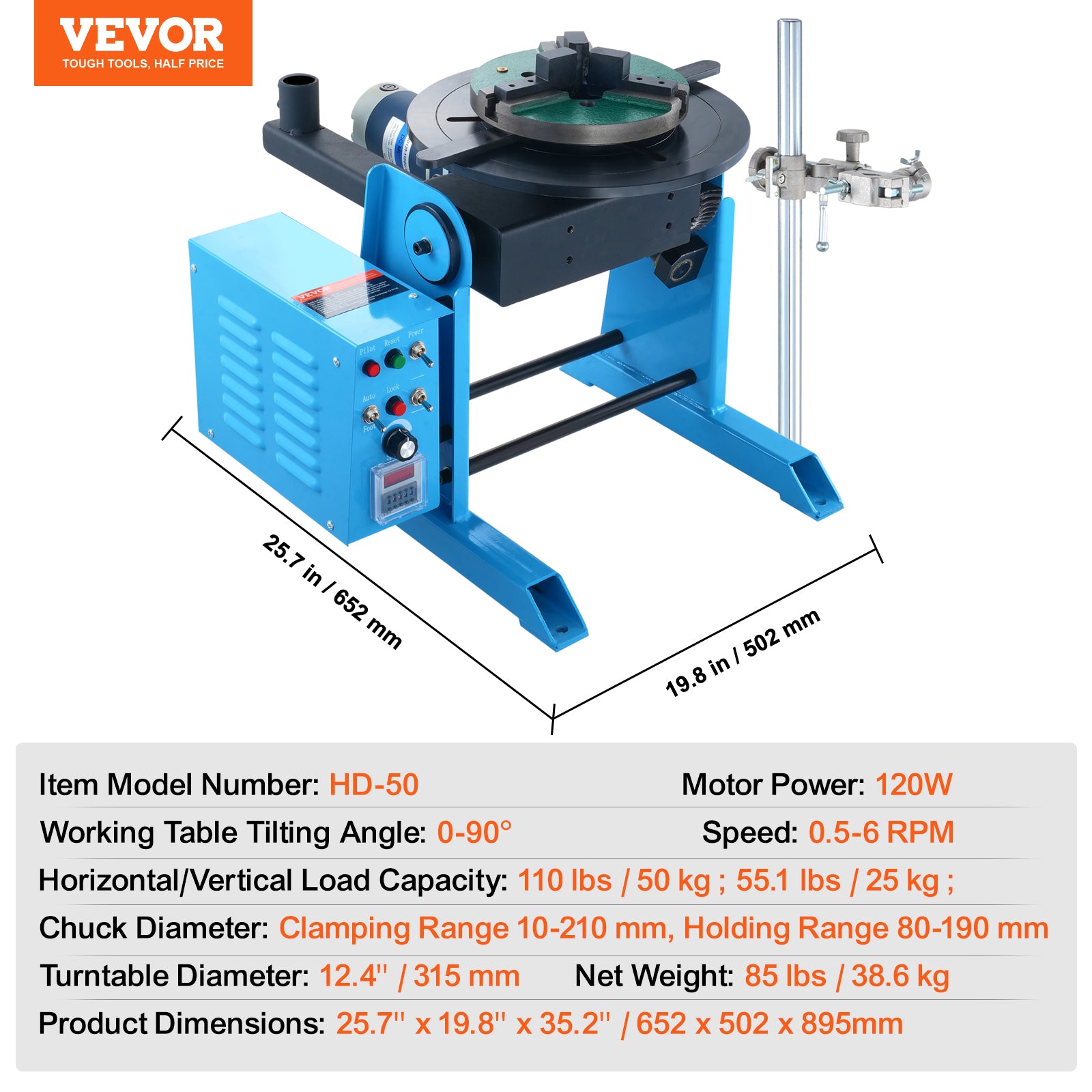 VEVOR 50/1000/30/10KG Rotary Welding Positioner Positioning Turntable Table