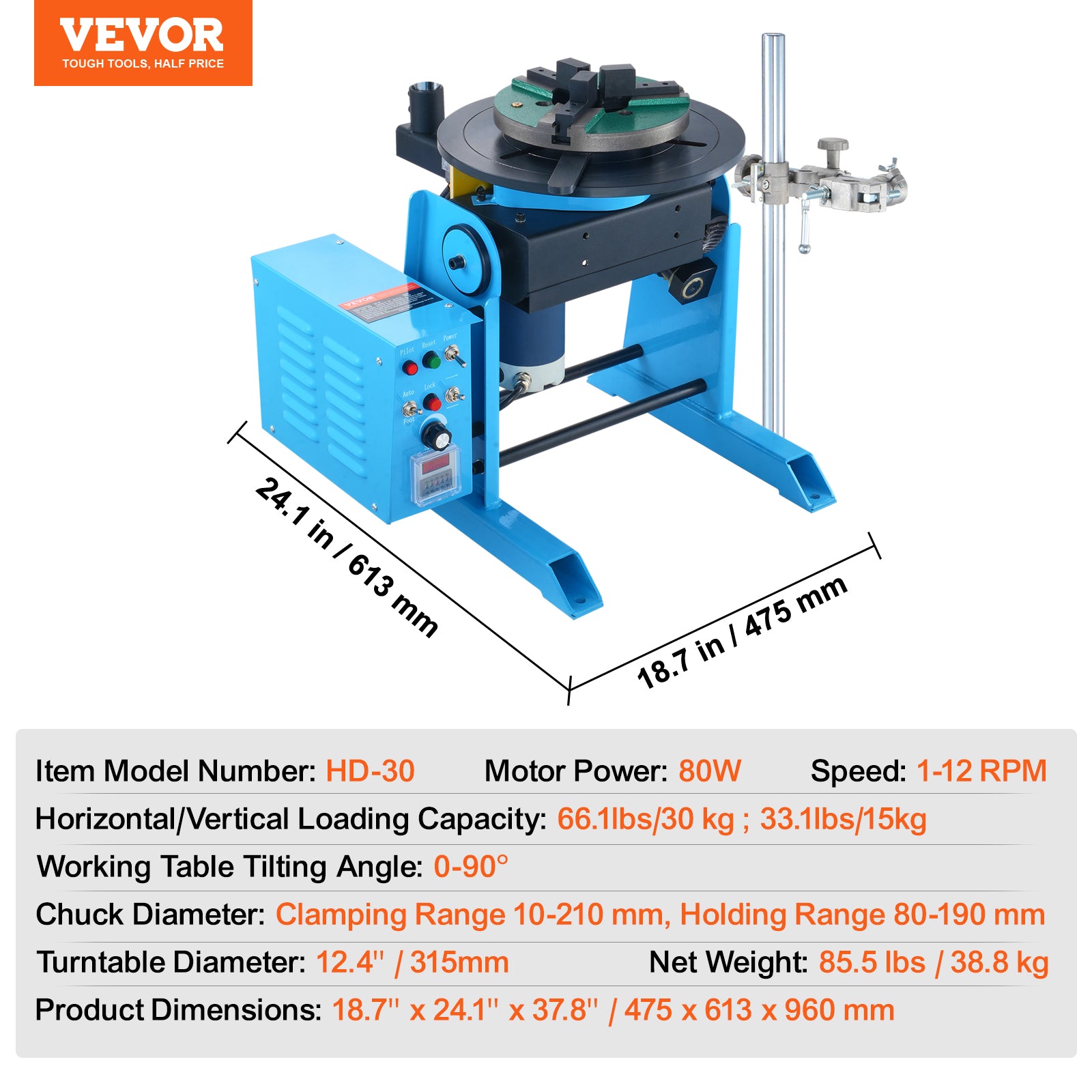 VEVOR 50/1000/30/10KG Rotary Welding Positioner Positioning Turntable Table