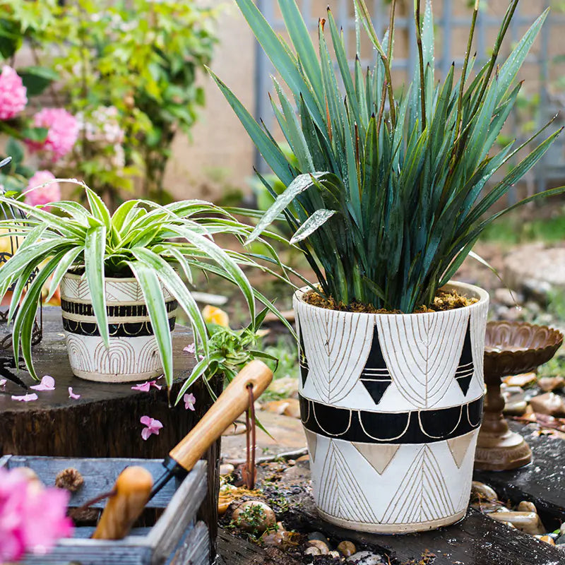 Egyptian Pattern Tall Flower Pot for Garden Decor
