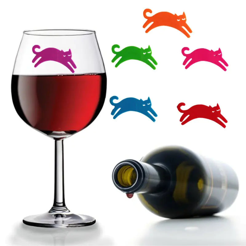 Durable Cat Silicone Drink Markers for Party Glasses